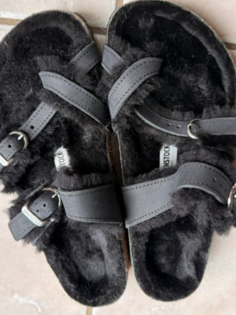 Birkenstock Mayari Shearling Thong Sandals Fur Toe Loop Germany Buckle Straps 37 - Picture 1 of 5